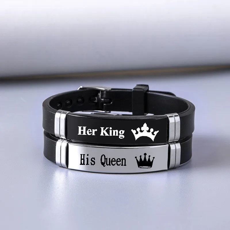 POSHFEEL Couple Bracelets - 8mm Natural Stone Crown Beads, His & Hers Matching Distance Bracelets, 7.5 Inch