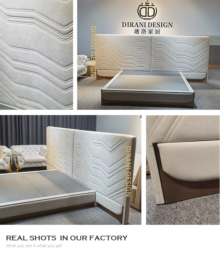 High Quality White Queen Full Soft Fabric Upholstered Bed Bedroom