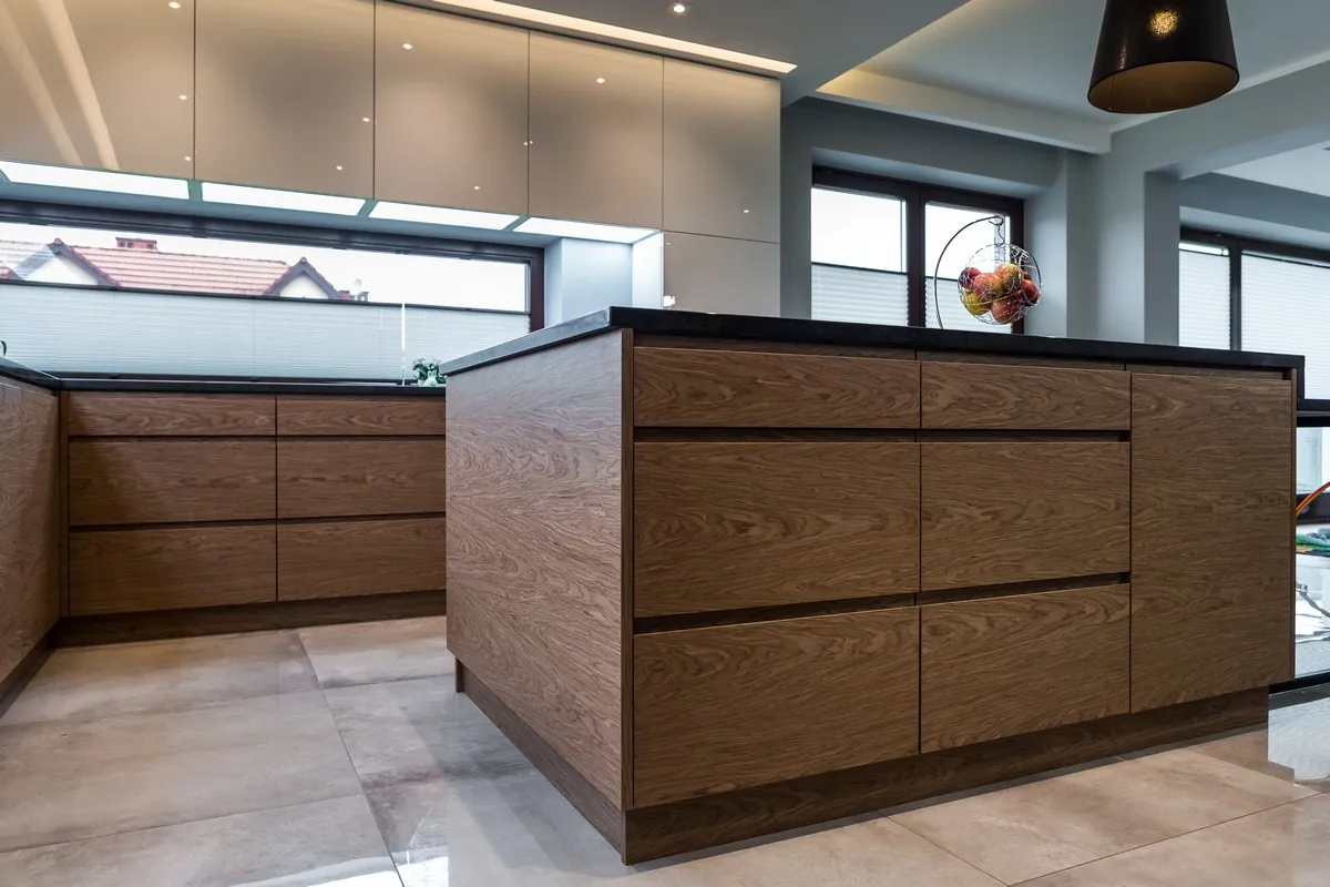 America Cherry Wood Veener High Gloss Matte Black Wood Kitchen Cabinet