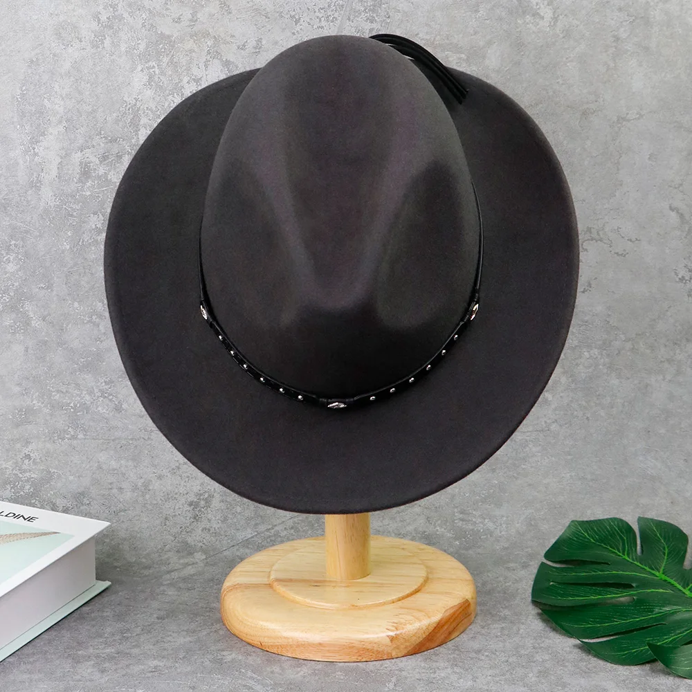 LiHua High Quality Gentleman Hat for Men Vintage Women Elegant Church With Black Leather Belt Flat Brim Wool Fedora Hat