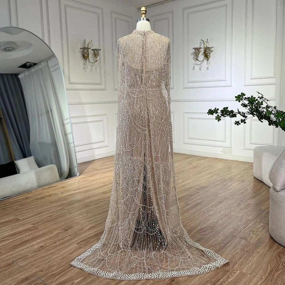 Arabia Nude Mermaid Long Cape Luxury Evening Dresses Gowns 2025 For Formal Occasion LA72032