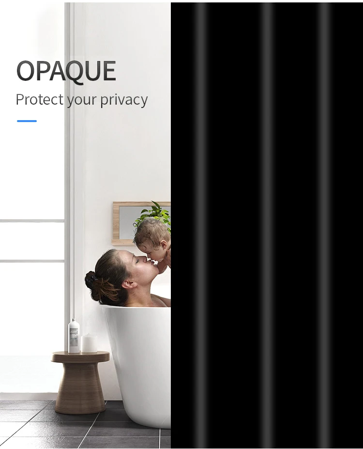 Custom Modern Thick Luxury Shower Curtain Liners Black Waterproof Peva Shower Curtain With