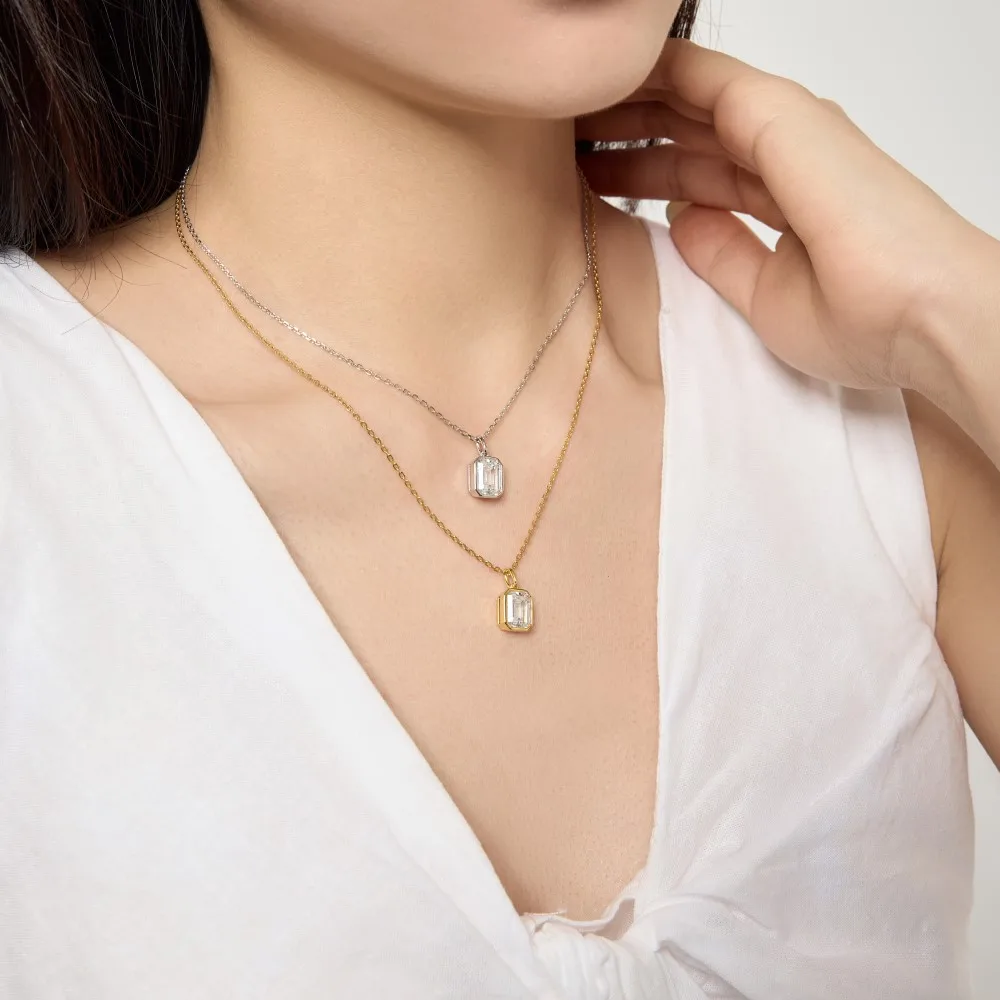 KAKODIY Fine Design Fine Jewelry 925 Sterling Silver Solitaire 3ct 5A Cubic Zirconia Baguette Pendant Necklace for Everyday Wear detail 4
