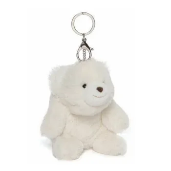 Custom Top Rated White Soft Long-hair Teddy Bear Keychain with Lobster Clasp Convenient and Secure