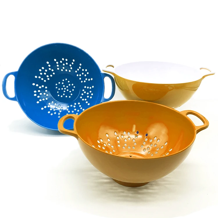 Однотонная меламиновая кухонная утварь с двойной ручкой, кухонный пластиковый дуршлаг, чаша с ситечком