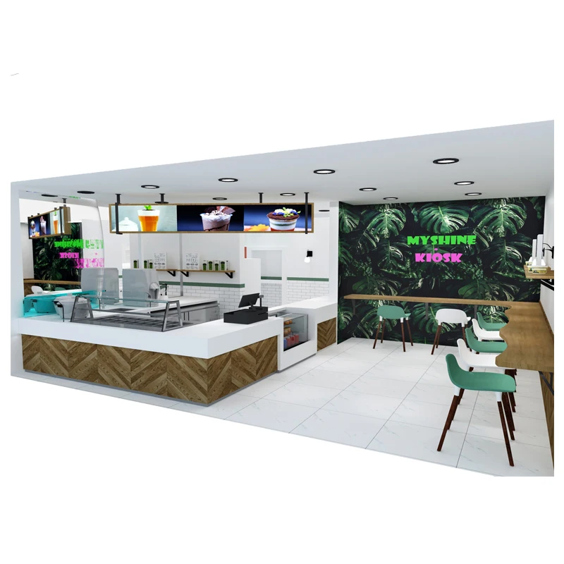 Modern and Stylish Retail Fast Food Kiosk with bubble Tea Kiosk Counter Design Boba Tea Kiosk