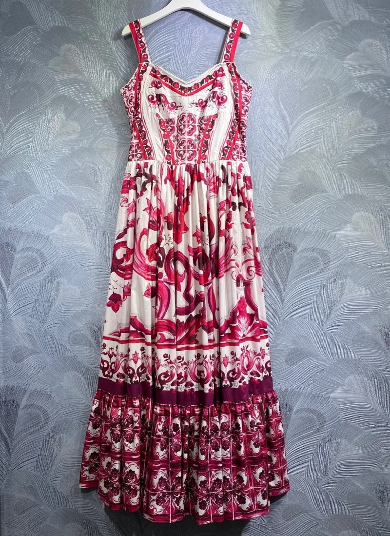 100%cotton Long Dress 2023 Summer Fashion Style Women Spaghetti Strap ...