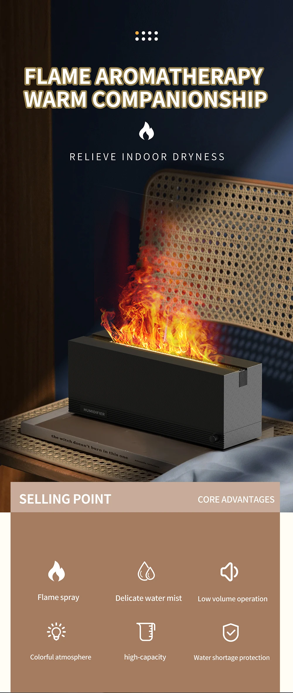 Gadgetoo Colorful Fire Aroma Diffuser Home Room Essential Oil Air Electric Fire Flame Aroma Cool Mist Ultrasonic Humidifier Diffuser