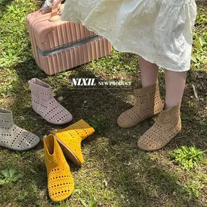 2026 Summer New British Style Fashionable Leather Hollow Breathable Sandals Boots for Kids Girls