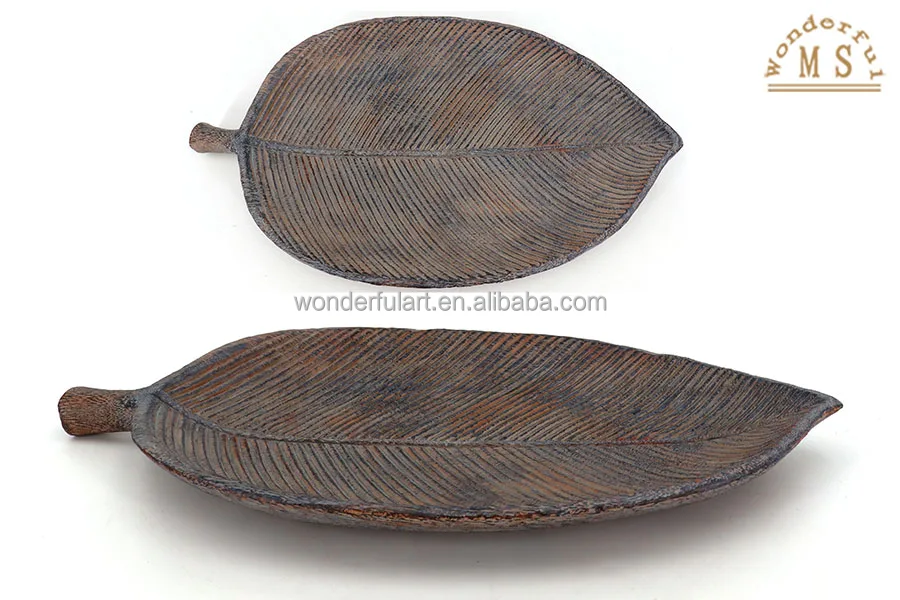 Resin Leaf Shape Plate Ceramic Dinner Plate Wood-like Color Dish Tray for Home Tableware