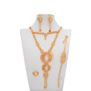 Dubai Plate 14K Gold Plated Women's Jewelry Set for Engagement Wedding & Party-Necklace Earrings Ring Bracelet