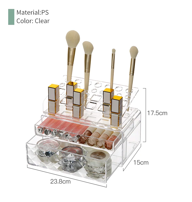 Wholesale Multilayers Acrylic Makeup Organizer With Drawers Plastic Cosmetic Brushes Lipsticks