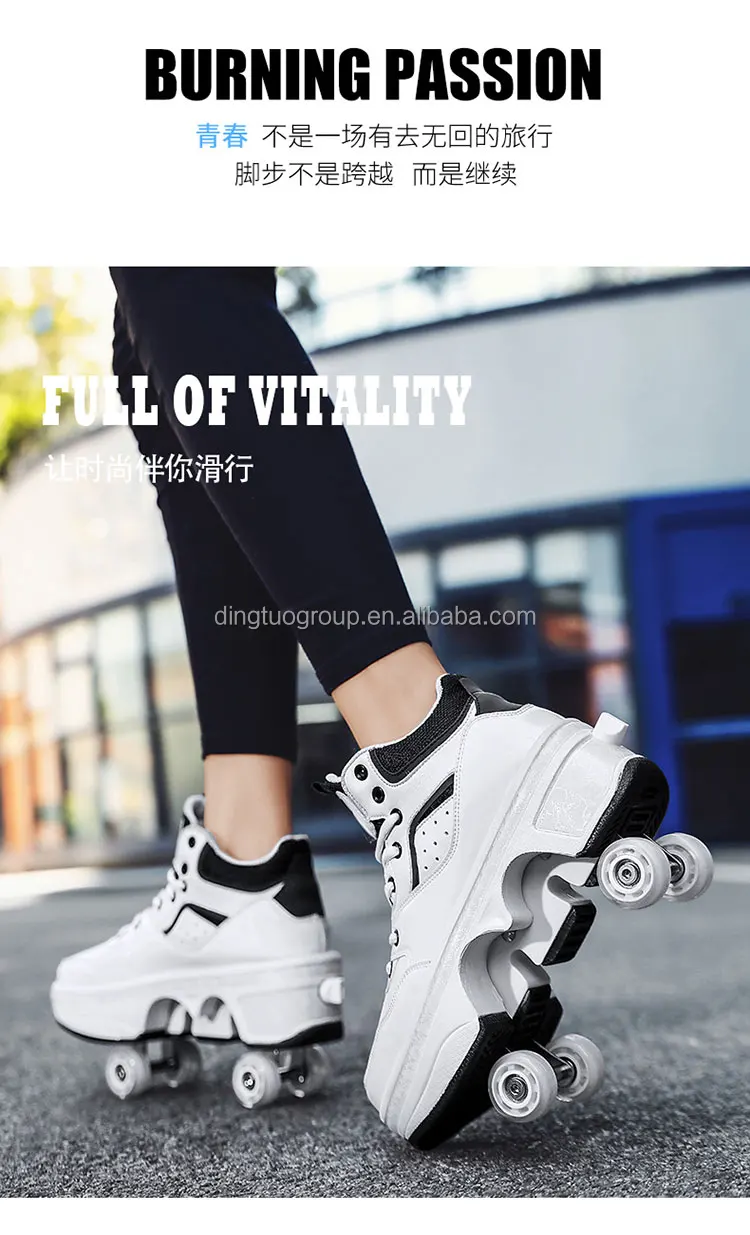 Retractable Roller Skate Shoes Women Dual Purpose 4 Wheels Roller