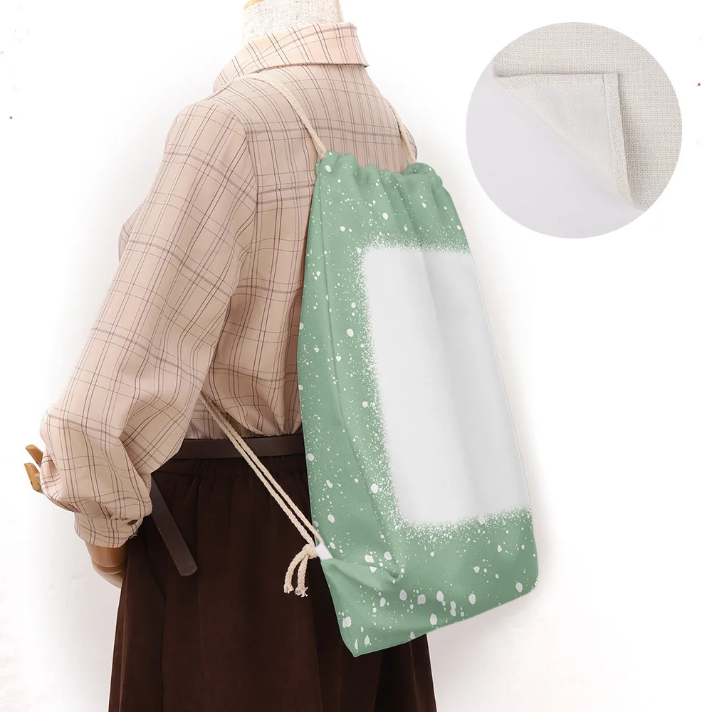 Customize Sublimation Blanks Tie-dye Bleached Drawstring Canvas Backpack Bundle Pocket Library Bag Portable Shopping Linen Bag