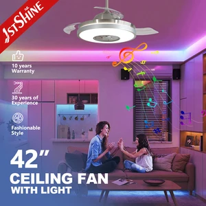 1stshine LED Ceiling Fan Hot Selling HIFI Speaker Remote Control Smart Retractable Ceiling Fan with RGB Light