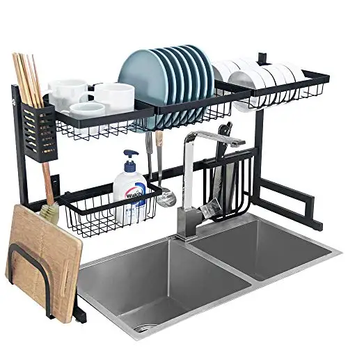 Oumilen Adjustable Stainless Steel Over Sink Dish Drying Rack - Black