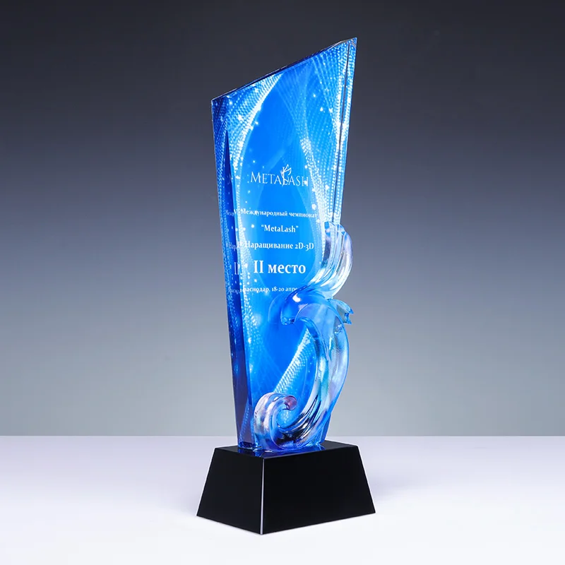 New design color printed crystal trophy awards with customized logo sport plaques factory