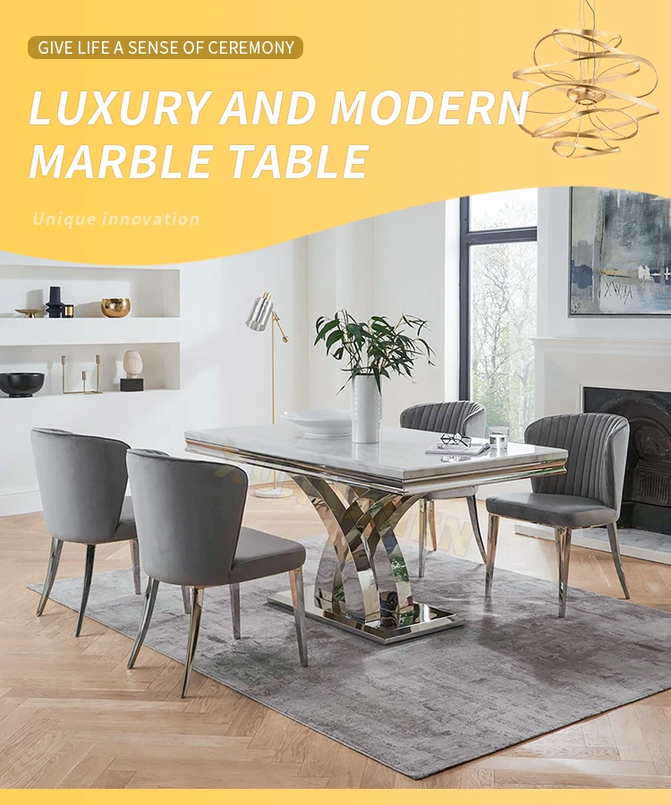 Living Room Furniture Modern Dining Table Set 6 Seater Marble Dining