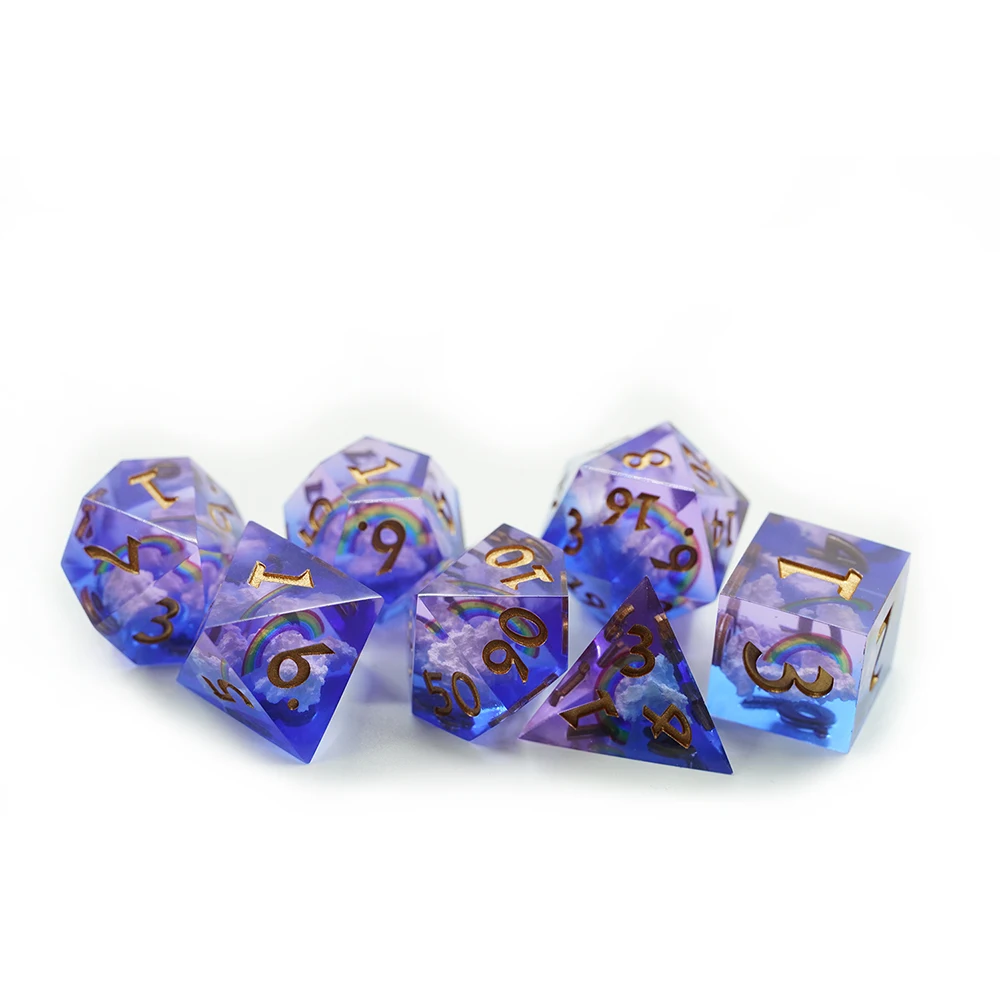 Rainbow and Clouds Resin DND Dice Set Core Sharp Edge DICE with Gold Number supplier
