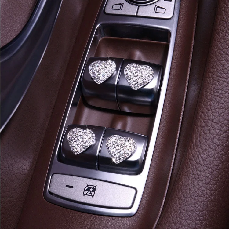 6pcs/set Heart-shaped seamless car interior button stickers Diamond car stickers