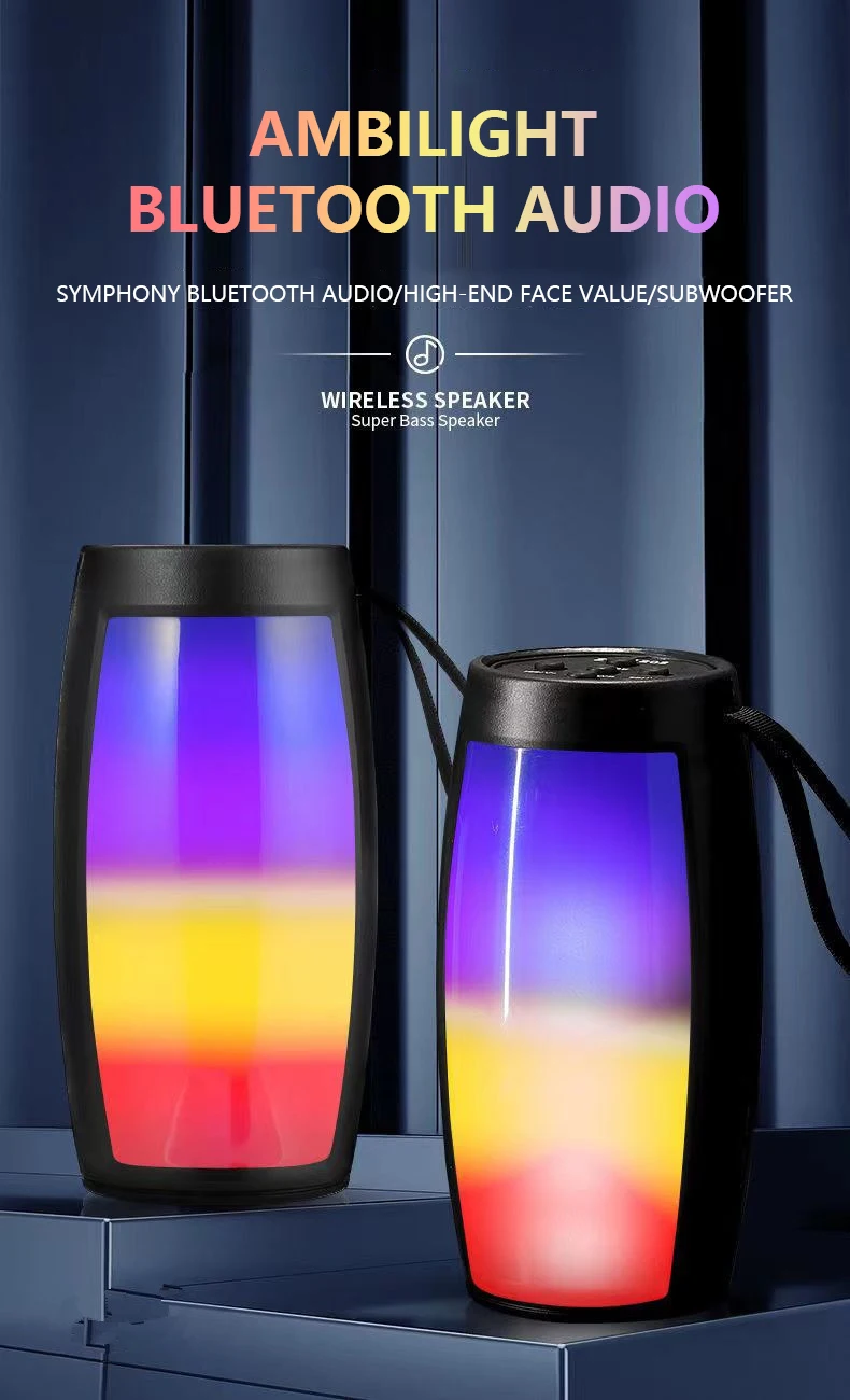 LED Light Portable Bluetooth Speaker Wireless Bass Column Waterproof Outdoor USB Speakers Support AUX TF Subwoofer