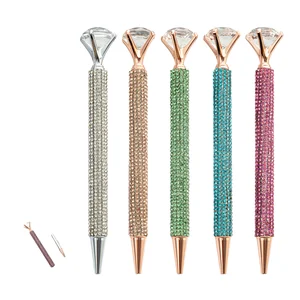 Factory Ready-Made Diamond-Encrusted Large Ballpen Student Rotating Metal Gel Pen 0.5mm Black Ink Custom Logo Advertising Gift