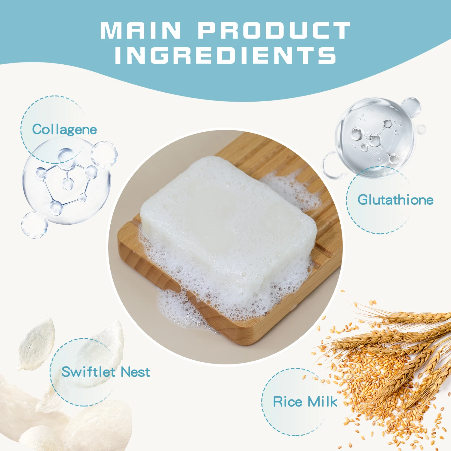 100% Natural Rice Milk Skin Lightening Soap with Glutathione & Collagen for  All Skin Types - OEM & Private Label Available