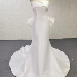 Modern Bride's Wedding Dress, Soft Satin Fabric, Floor Length, Church Train, Simple Bow, Elegant Mermaid Style