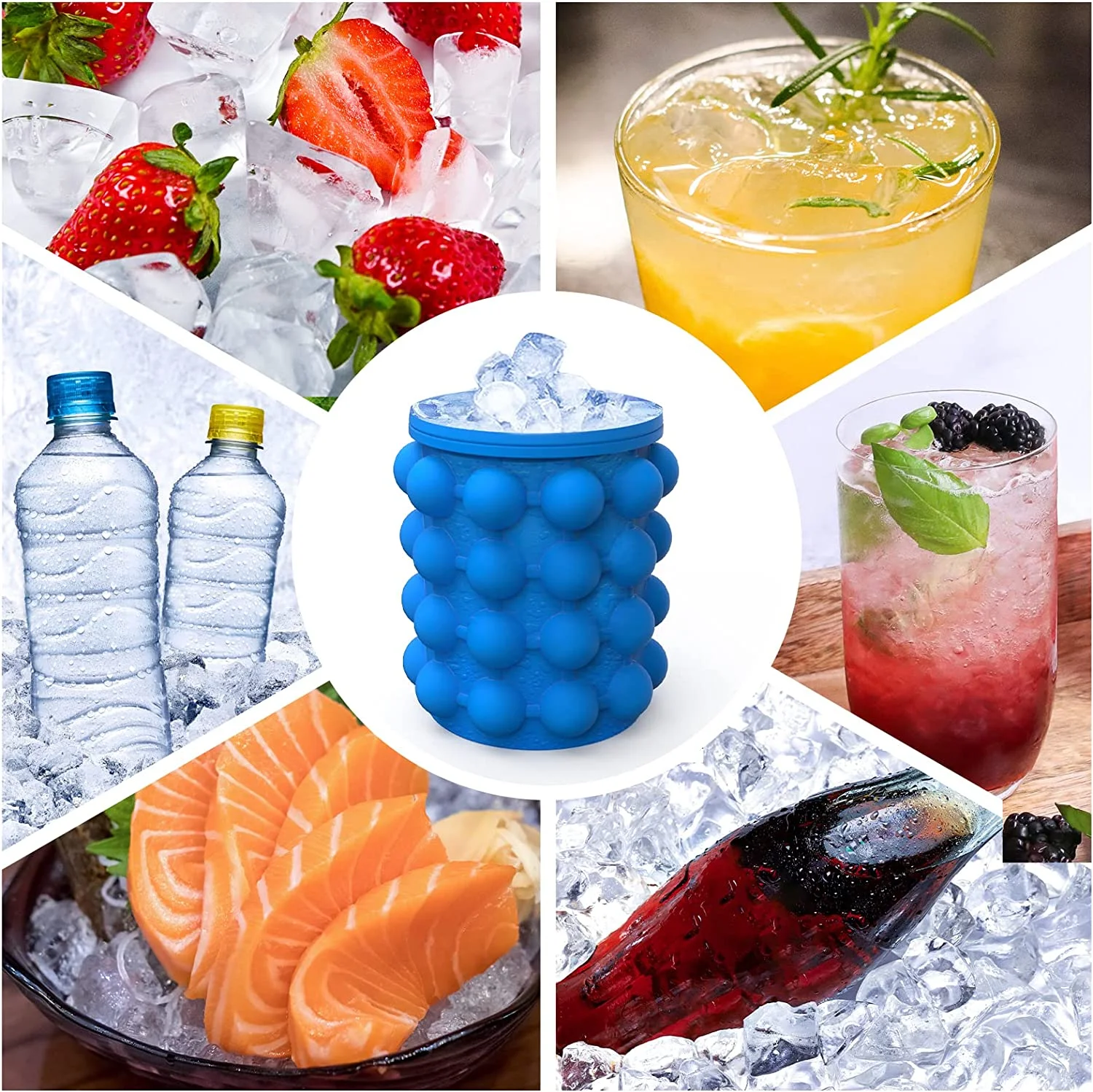 Ice Cube Maker Silicone Bucket with Lid Makes Ice Chips for