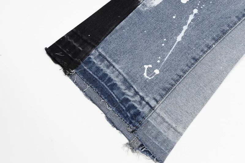 Custom Flare Slim-fit Distressed Jeans Fashion Patchwork Denim Jeans Men's Wide Leg Pants