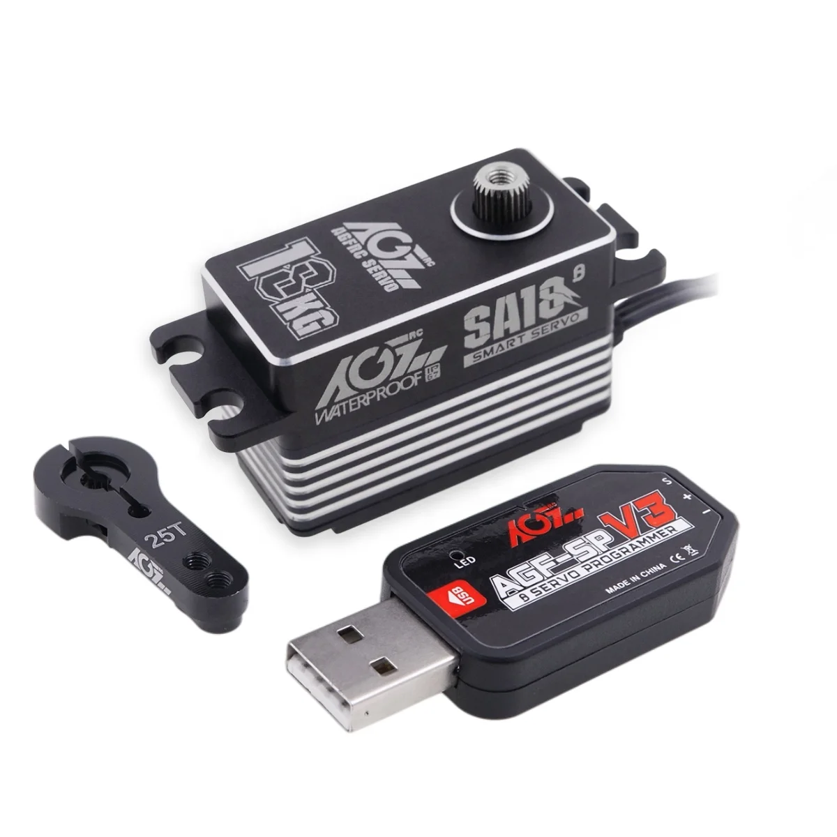 AGFRC Low Profile Programmable 18KG 0.11Sec Coreless Motor Metal Gear Smart Waterproof 360 Degree Winch Servo for RC Cars Robots