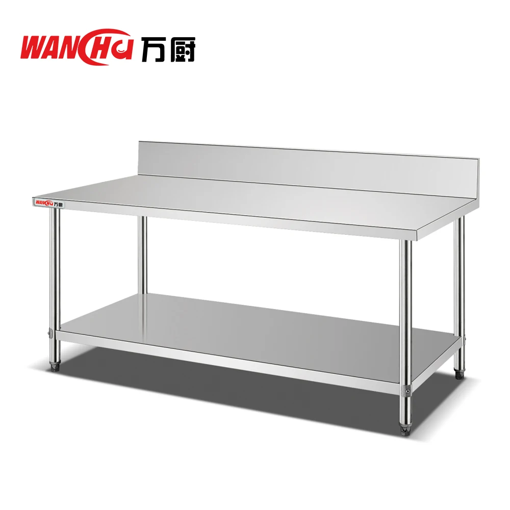Industrial Design Style Stainless Steel Work Table with 3 Tiers Under Shelf Top Shelf for Dining Room or Hotel Home Furniture
