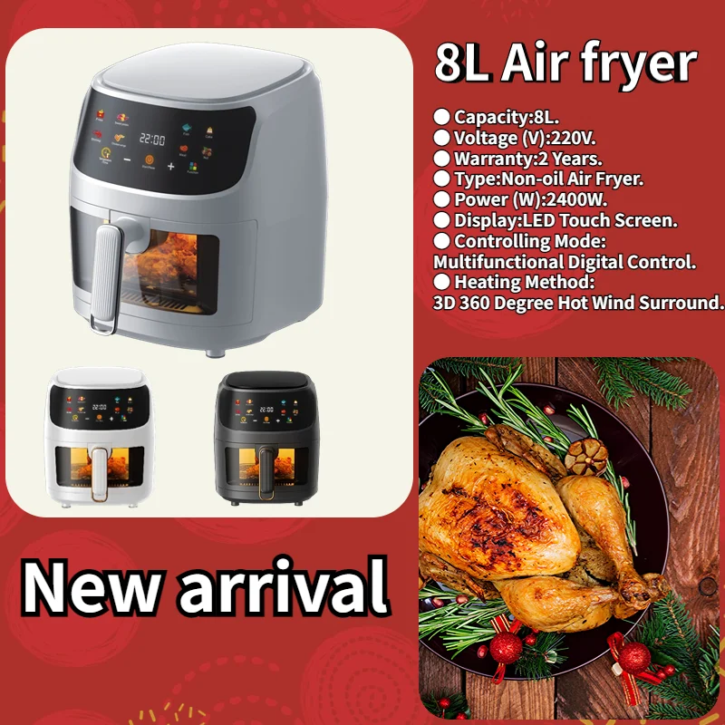 Viewing Window Nonstick Basket sliver crest 7 in 1 8L Air Cooker Fryer Kitchen Appliances Hot Air Fryer digital