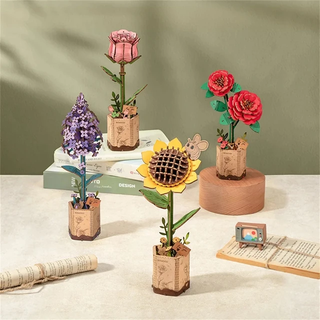 DIY Wooden Flower Bouquet Handmade DIY 3D Puzzle Flowers 3D Wooden Puzzles for Adults