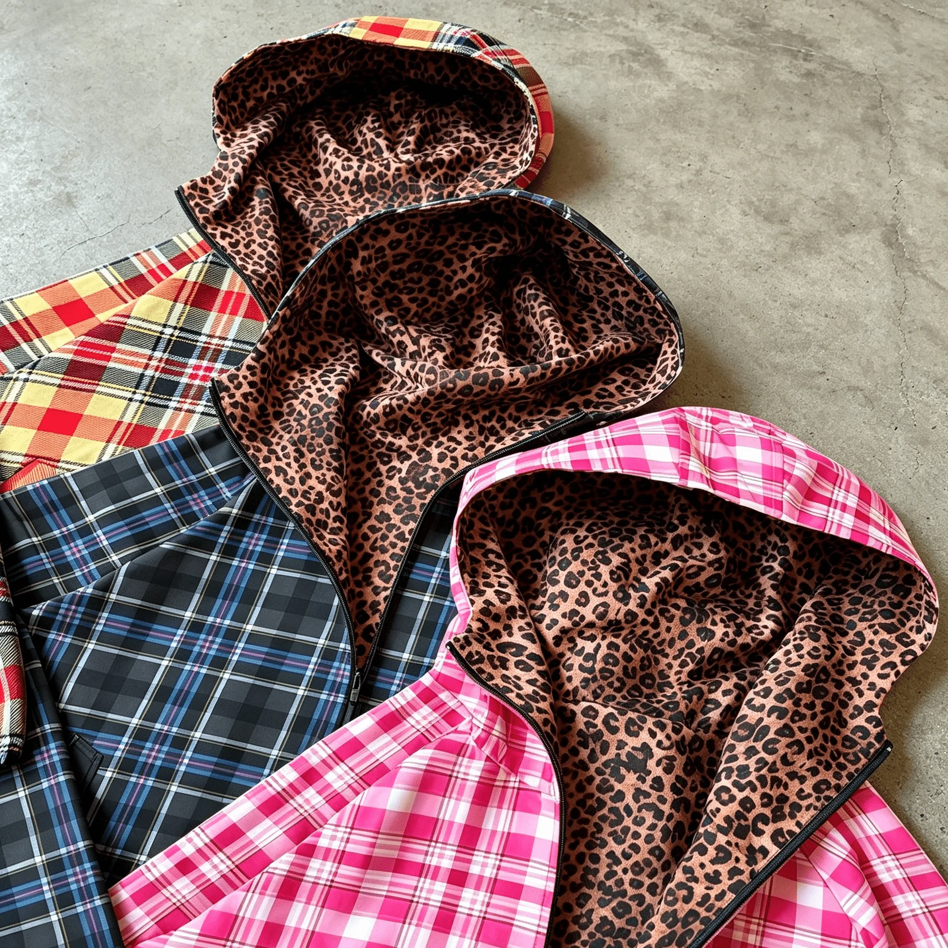 Y2K Retro Plaid Leopard Reversible Cropped Hooded Jacket Unisex Elastic Cuff Zip up Harajuku Casual Street Outerwear gallery 5