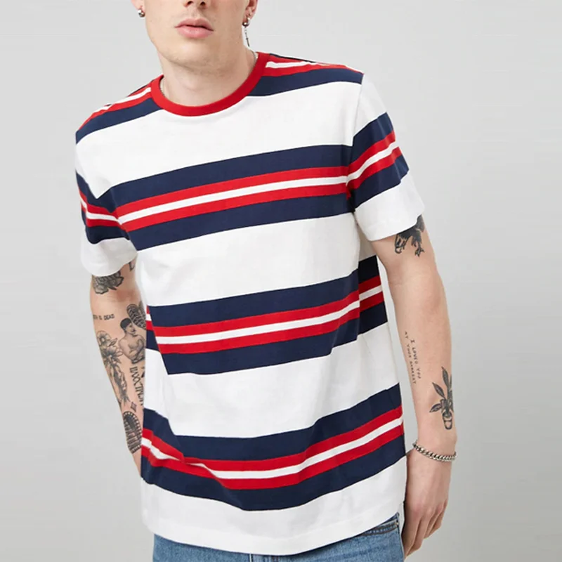 JL1129B Fashion Mens Short Sleeve Multicolor High Quality Striped T Shirt for Men