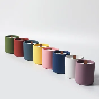 Naturix 10 oz Luxury Ceramic Candle Jars Custom Label Decorative Empty Holders Candle Making Matte Surface Concrete Cement
