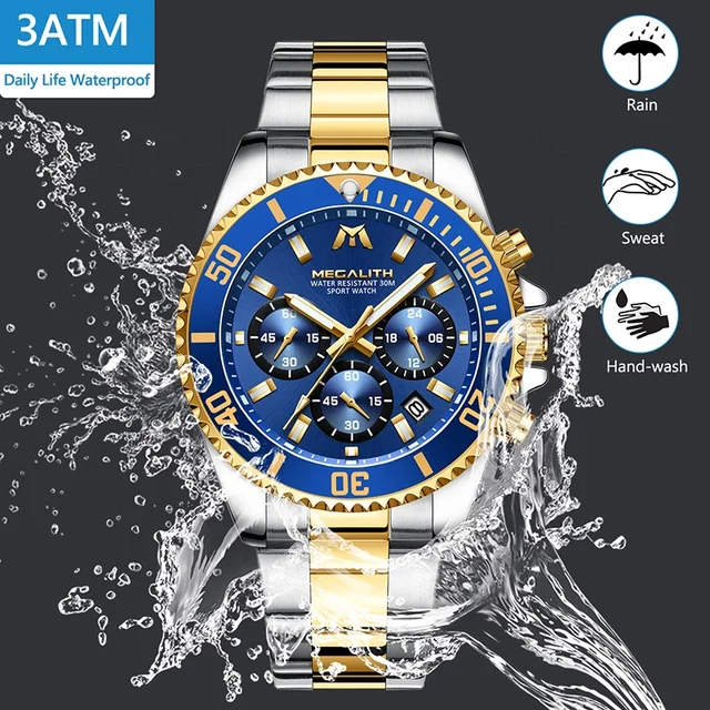 Montre MEGALITH Business Mens Watches Steel Gents Luxury Waterproof Chronograph Watch Top Brand Sports Quartz Wristwatch - Image 2