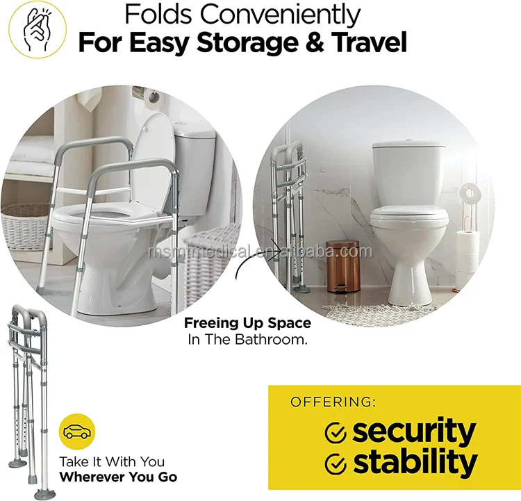 MSMT Adjustable Detachable Heavy-Duty Toilet Safety Rail with Handles ...