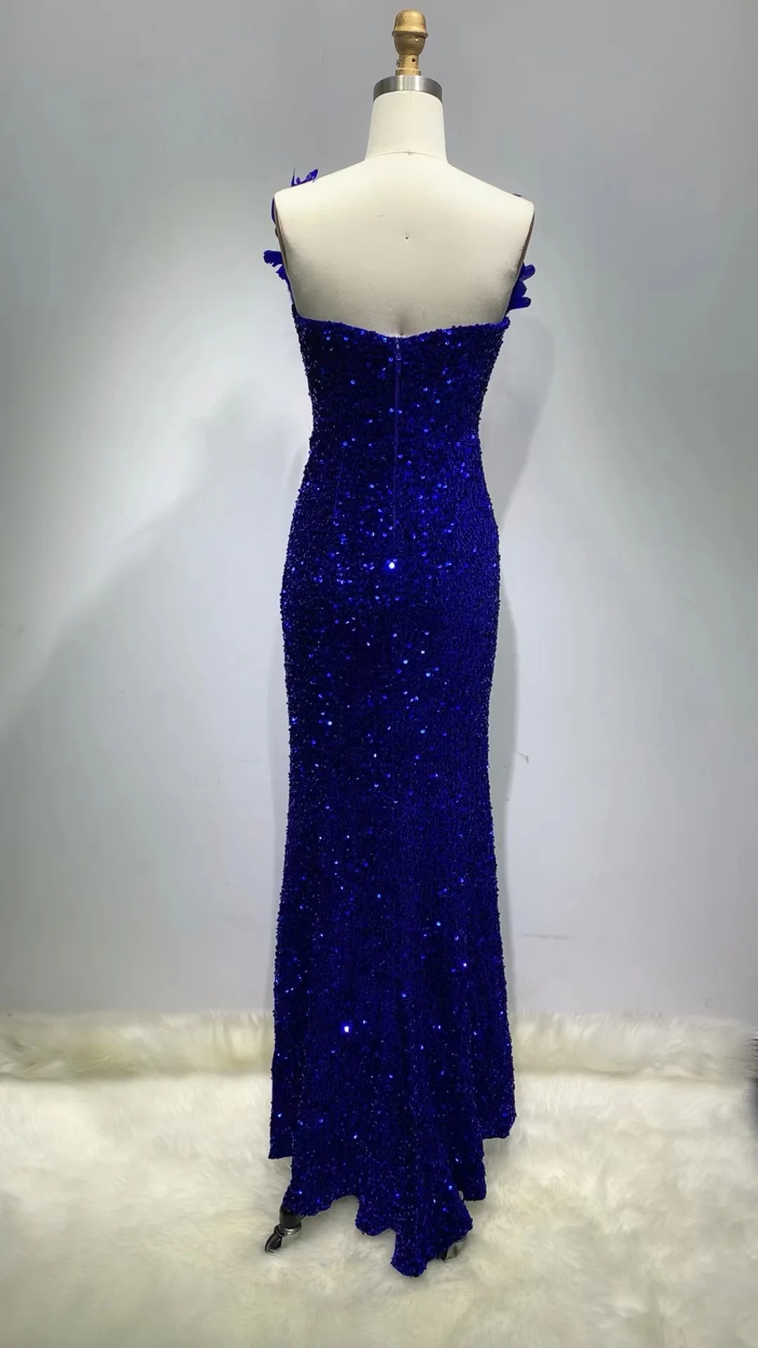 ED2249 Kimshein Luxury Women Blue Mesh Veck With Feathers Sequin Dresses  for Bridesmaid Gowns Evening Dinner Club