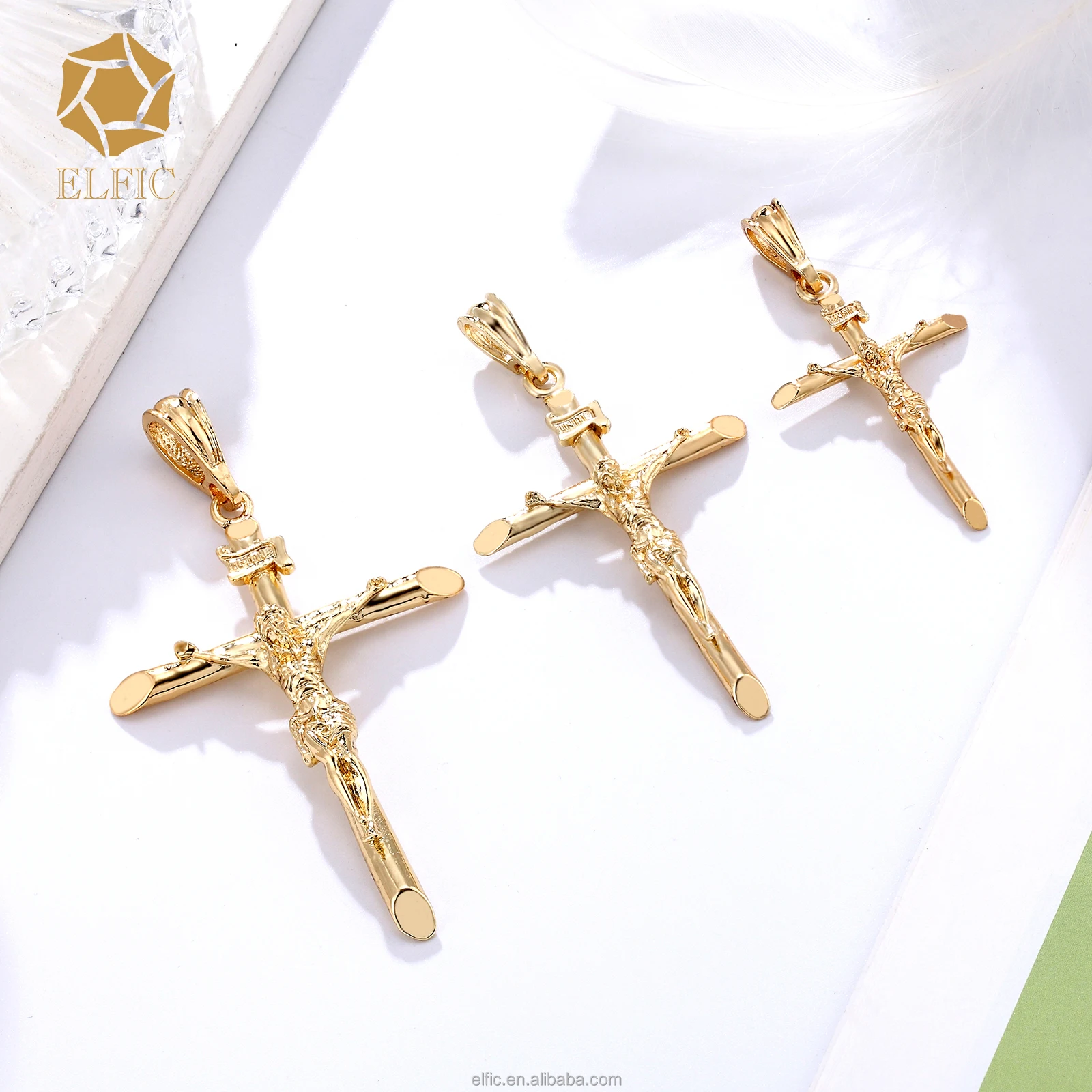 Elfic Fashion Jewelry Necklace Christian Pendant,hot Sale 14K Gold Plating Cross Pendant
