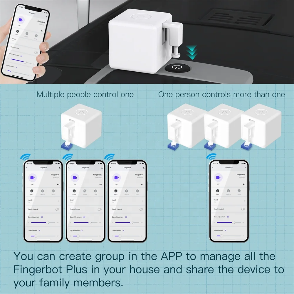 RSH Tuya Wireless Finger Bot Plus APP Voice Remote Control BLE ZigBee Smart Switch Button Pusher Fingerbot for Alexa Google Home