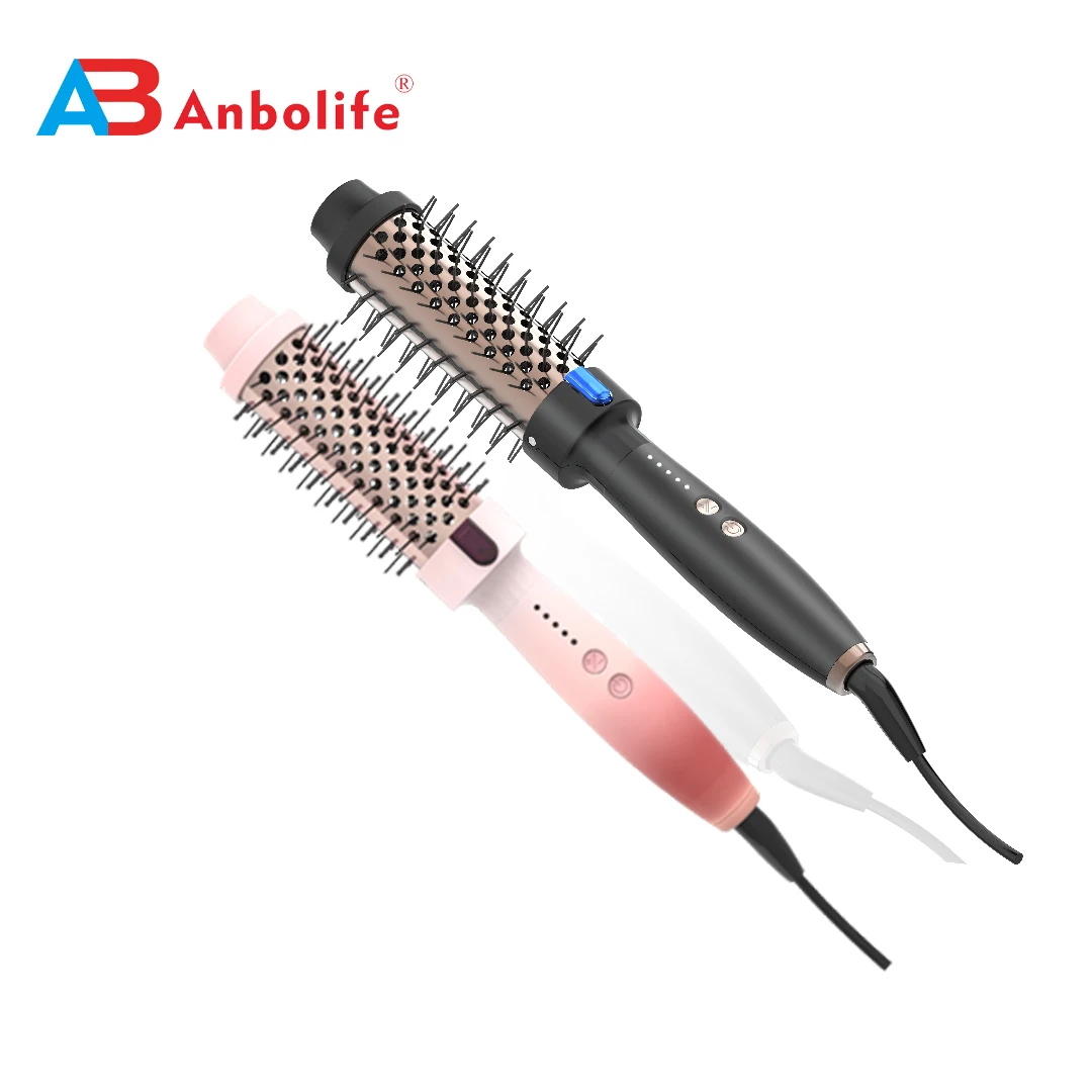 ANBOLIFE 2 in 1 Heated Round Hot Air Brush with 15s Fast PTC Heating and 32/38mm Barrel for Volumizing and Straightening Hair