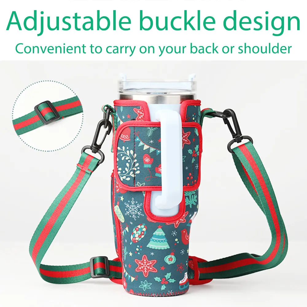 Christmas Blue Green Travel Sleeve Pouch Bag For Stanley Cup 40Oz With Handle Tumbler Water Bottle Thermal Case Adjustable Strap manufacture