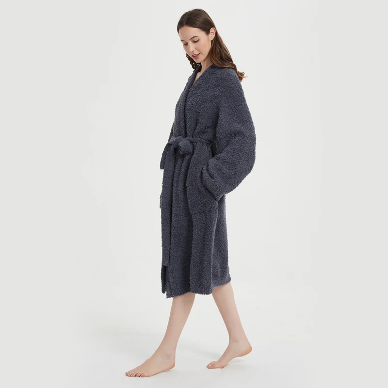 Wholesale customized logo cozy soft polyester yarn jersey knitted bath robe women with logo