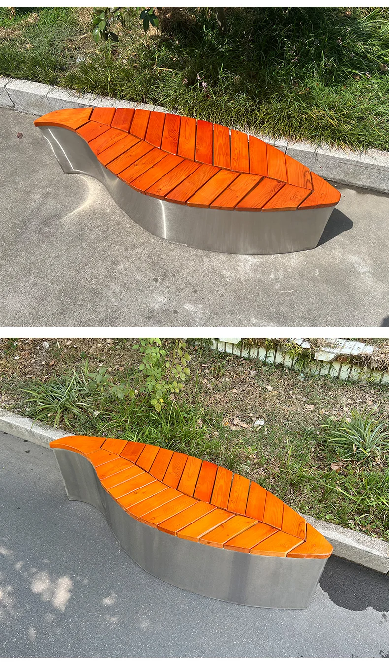 product leaf shape patio benches outdoor stainless steel bench garden stainless steel wooden bench seat for public-63