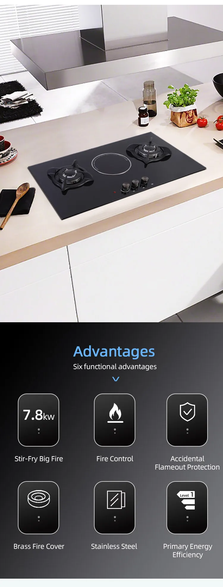 Luxurious Modern Glass Gas Stove 3 Burner Glass Top Easy To Clean Gas