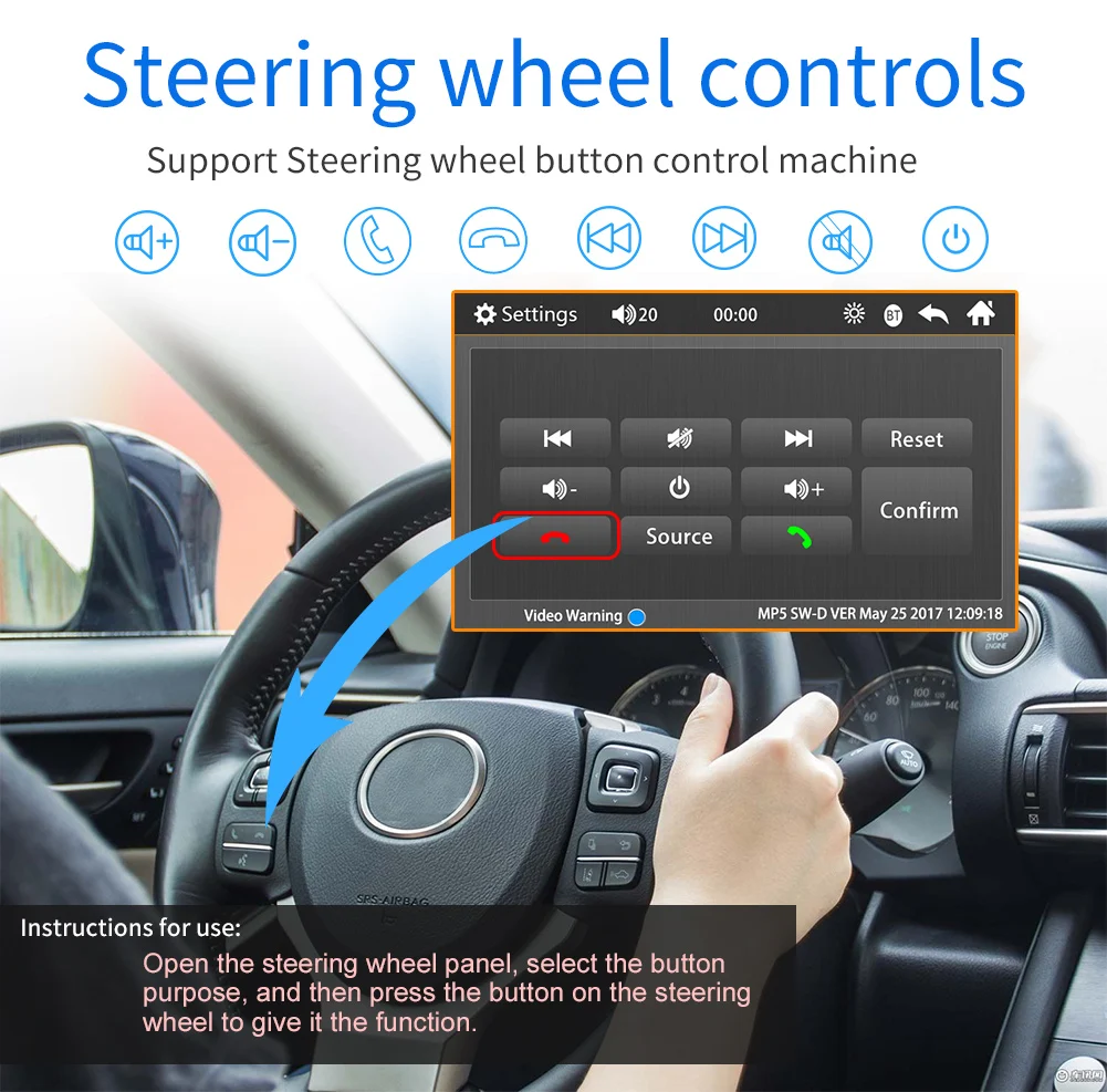 Double din car stereo mp5 player for Corolla with BT AUX car radio video player 7 inch autoradio audio mp5 player