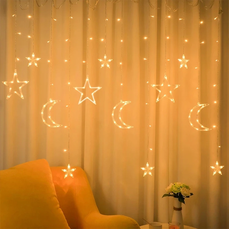Moon Star LED Curtain Light String Garland Islamic Muslim Party Al Adha Ramadan Decoration EID Mubarak Decor for Home