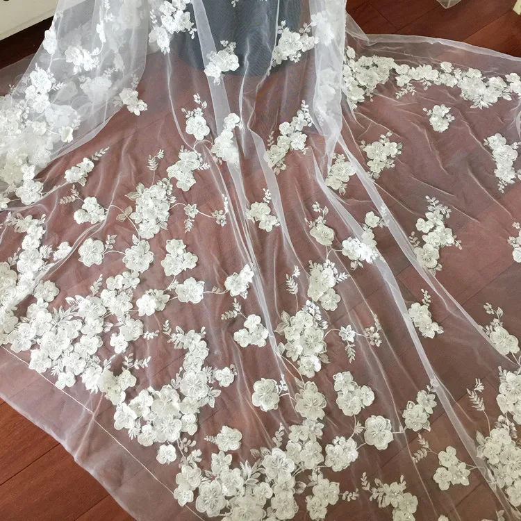 Wholesale 3D flowers exquisite beaded bridal lace fabric handmade